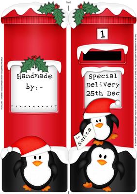 Large Dl Xmas Penguins Postbox Shaped Card