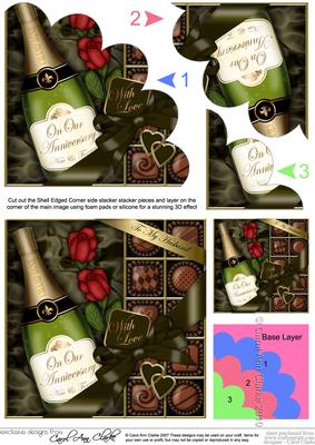 Husband Anniversary Champers Chocs N Roses Shell Edged
