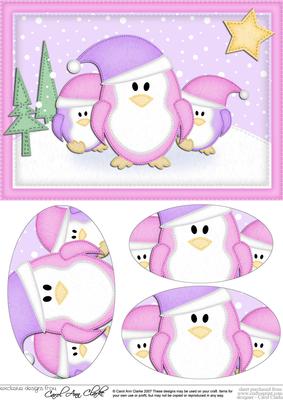 A5 Xmas Penguins Felties Oval Pyramage Topper