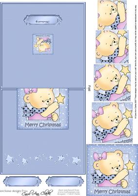 Hunney Bear Rosie has a Christmas Star - No-Hole Easy Over the Edge Card & Spiral Pyramid Topper
