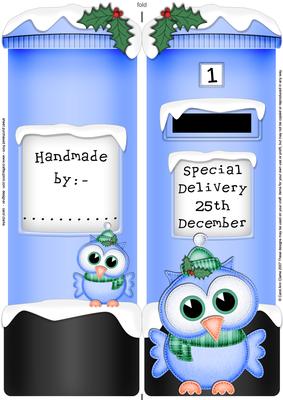 Large Dl Xmas Little Hoot Postbox Shaped Card