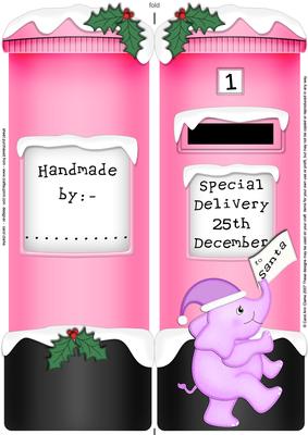 Large Dl Xmas Elephant Postbox Shaped Card