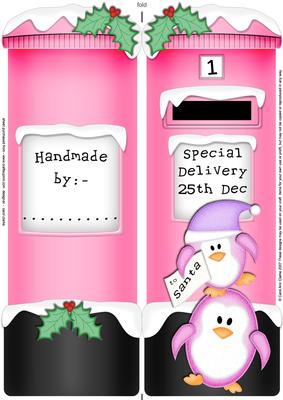 Large Dl Xmas Little Penguins Postbox Shaped Card