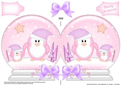 Xmas Penguins Snow Globe Shaped Card