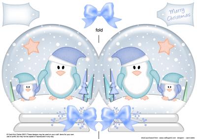Xmas Penguins Snow Globe Shaped Card