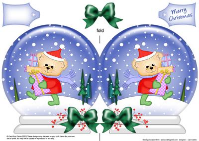 Xmas Teddy Snow Globe Shaped Card
