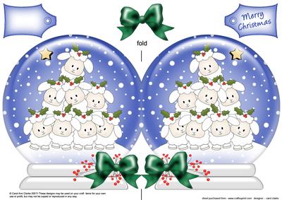 Xmas Lambs Snow Globe Shaped Card