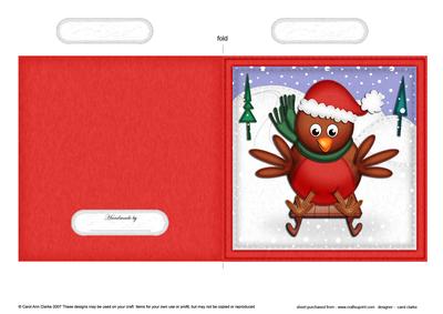 Xmas Sledging Robin Quick Cut and Fold Card