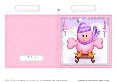 Xmas Sledging Birdie Quick Cut and Fold Card