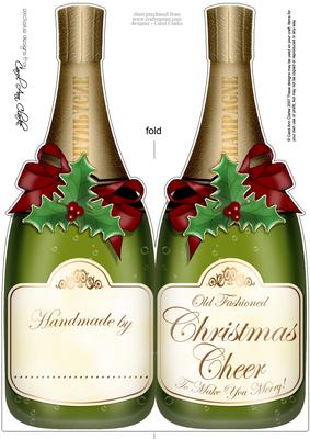Large Dl Christmas Champagne Bottle Shaped Card