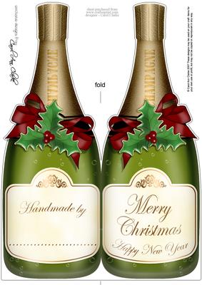 Large Dl Christmas Champagne Bottle Shaped Card