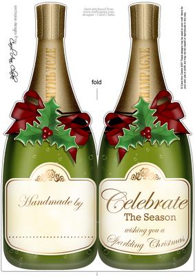 Large Dl Christmas Champagne Bottle Shaped Card
