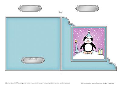 Cute Christmas Penguin Cut and Fold Corner Card