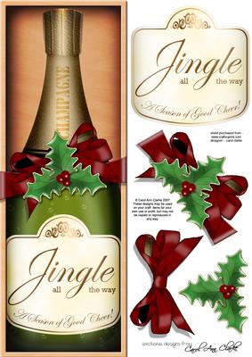 Large Dl Christmas Champers in a Box Quick Card 3D Decoupage