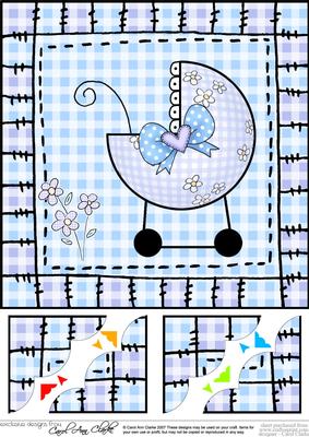 8 x 8 Baby Boy Pram Scalloped Corner Topper