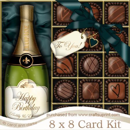 8 x 8 Birthday Champers N Chocs Scalloped Corner Kit
