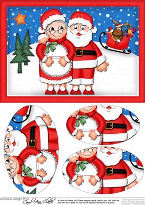 A5 Xmas Mr N Mrs Claus Oval Pyramage Topper