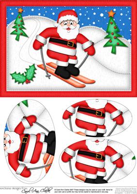 A5 Xmas Skiing Santa Oval Pyramage Topper