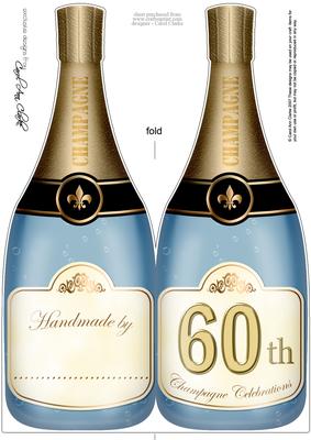 Large Dl 60th Champagne Bottle Shaped Card