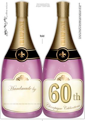 Large Dl 60th Champagne Bottle Shaped Card