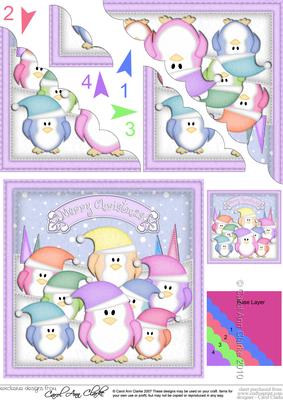 Xmas Pastel Penguins Scalloped Corner Side Stacker Topper