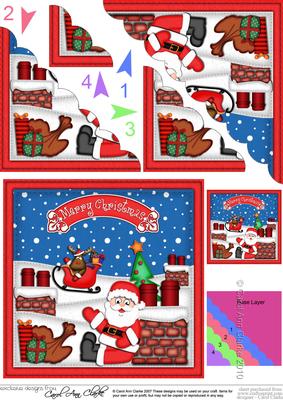 Xmas Rooftop Santa Scalloped Corner Side Stacker Topper