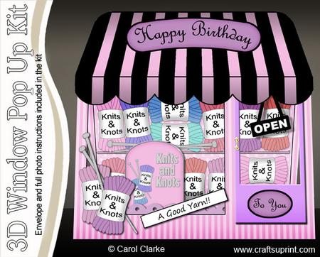 3D Knits N Knots Shop Window Pop Up Card Decoupage Envelope