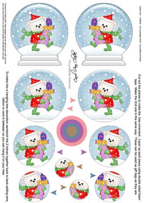 3D Xmas Teddy Snow Globe Shaped Tree Decoration