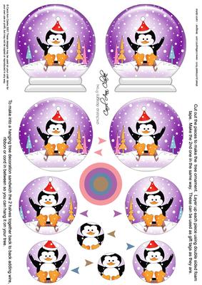 3D Xmas Penguin Snow Globe Shaped Tree Decoration