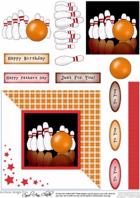 10 Pin Bowling Quick Card with Decoupage