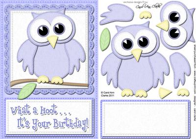 A5 What a Hoot Birthday Felties Quick Card N 3D Decoupage