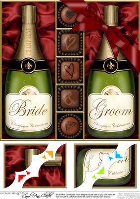 8 x 8 Bride & Groom Champers N Chocs Scalloped Corner Topper