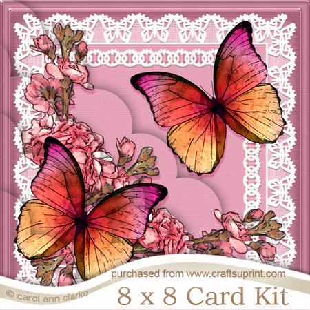 8 x 8 Butterflies and Flowers on Lace Scalloped Corner Kit