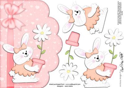 A5 Little Bunny Girl Felties Scalloped Edge N 3D Decoupage