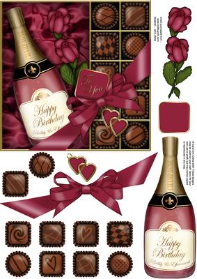Birthday Champers Chocs N Roses Quick Card 3D Decoupage
