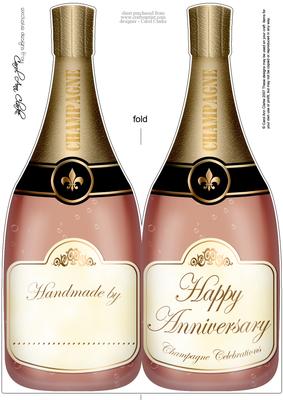 Large Dl Anniversary Champagne Bottle Shaped Card