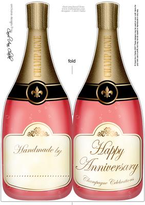 Large Dl Anniversary Champagne Bottle Shaped Card