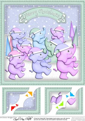 8 x 8 Xmas Pastel Elephants Scalloped Corner Topper