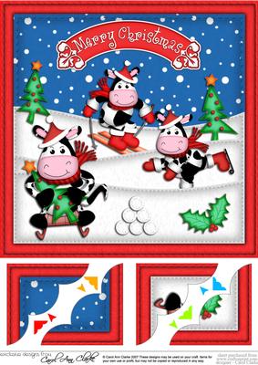 8 x 8 Xmas Milly Moo Cow Scalloped Corner Topper