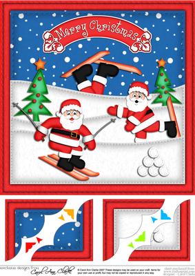 8 x 8 Xmas Skiing Santa Scalloped Corner Topper