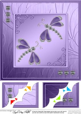 Diamante Dragonflies 8 x 8 Scalloped Corner Topper