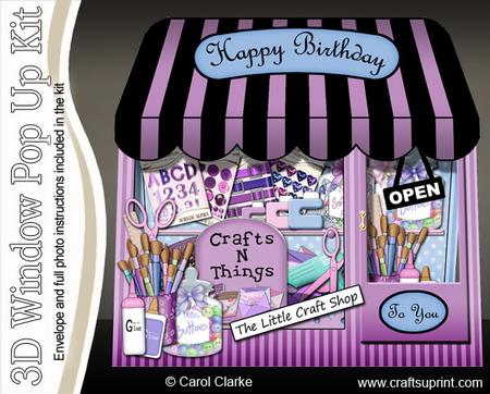 3D Little Craft Shop Window Pop Up Card N Decoupage
