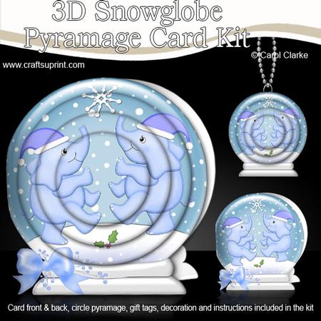 3D Xmas Elephants Snowglobe Circle Pyramage Card Kit
