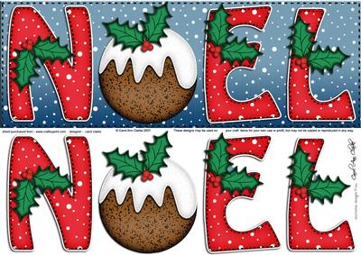 Large Dl Xmas Noel with Puddings Quick Card N 3D Decoupage
