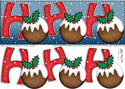 Large Dl Xmas Hohoho with Puddings Quick Card N 3D Decoupage