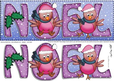 Large Dl Xmas Noel with Robins Quick Card with 3D Decoupage