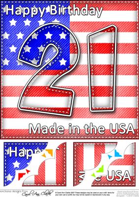 8 x 8 Flying the Flag Usa 21st Birthday Scalloped Topper