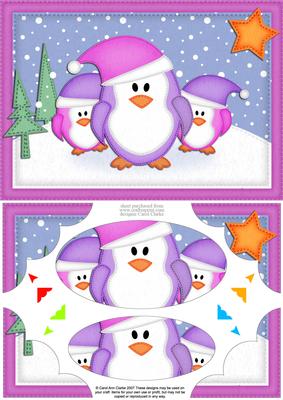 A5 Xmas Penguins Felties Scallop Corners and Pyramage