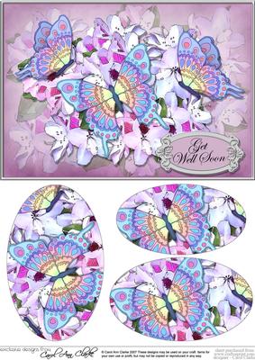 A5 Get Well Soon Flowers & Butterfly Oval Pyramage Topper