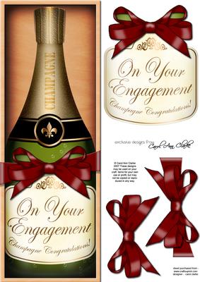 Lge Dl Engagement Champers in a Box Quick Card 3D Decoupage